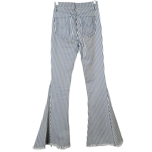 Mumu Blue Womens Berkeley Zip Up Blue Striped Bell Bottoms Flare Jeans Pants 26 - Picture 4 of 11